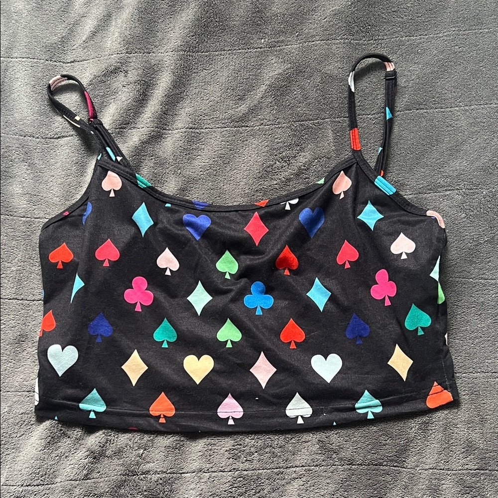 SHEIN Black Multicolor Pattern Crop Top - Picture 1 of 1